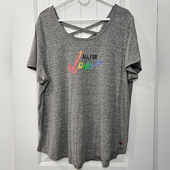 Livi Active Plus 18/20 Gray Tee with Cross Back and Colorful Print ALL FOR LOVE - Picture 1 of 6